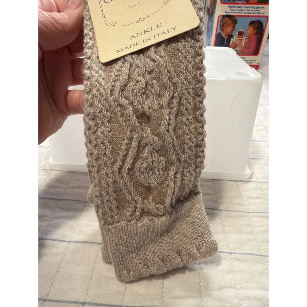 Bonetti Giordano Italy Women Ankle Socks Beige Cable Knit Cotton Blend Style 108